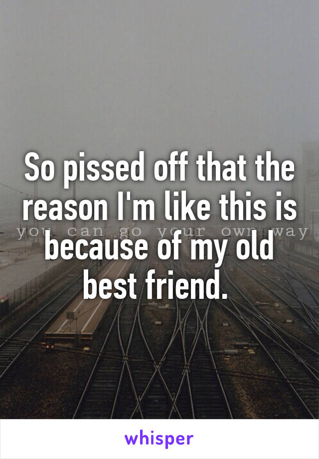 So pissed off that the reason I'm like this is because of my old best friend. 