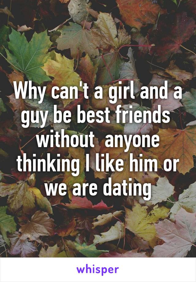 Why can't a girl and a guy be best friends  without  anyone thinking I like him or we are dating