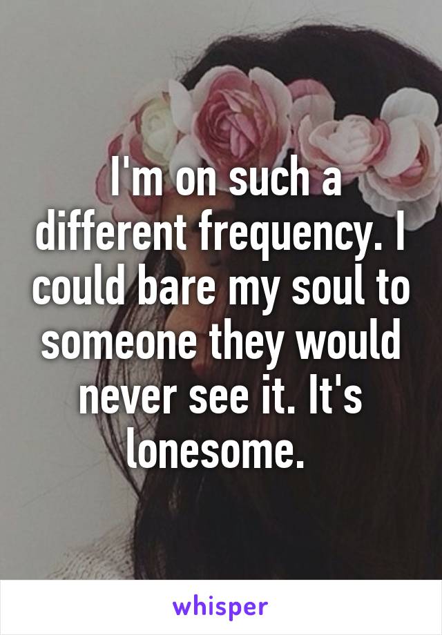  I'm on such a different frequency. I could bare my soul to someone they would never see it. It's lonesome. 