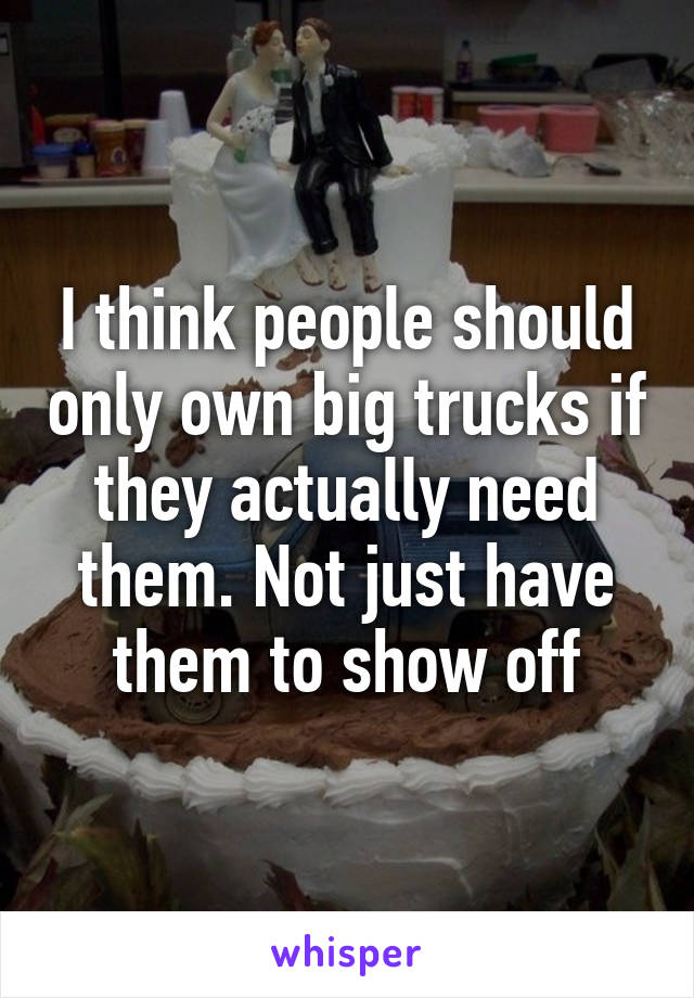 I think people should only own big trucks if they actually need them. Not just have them to show off