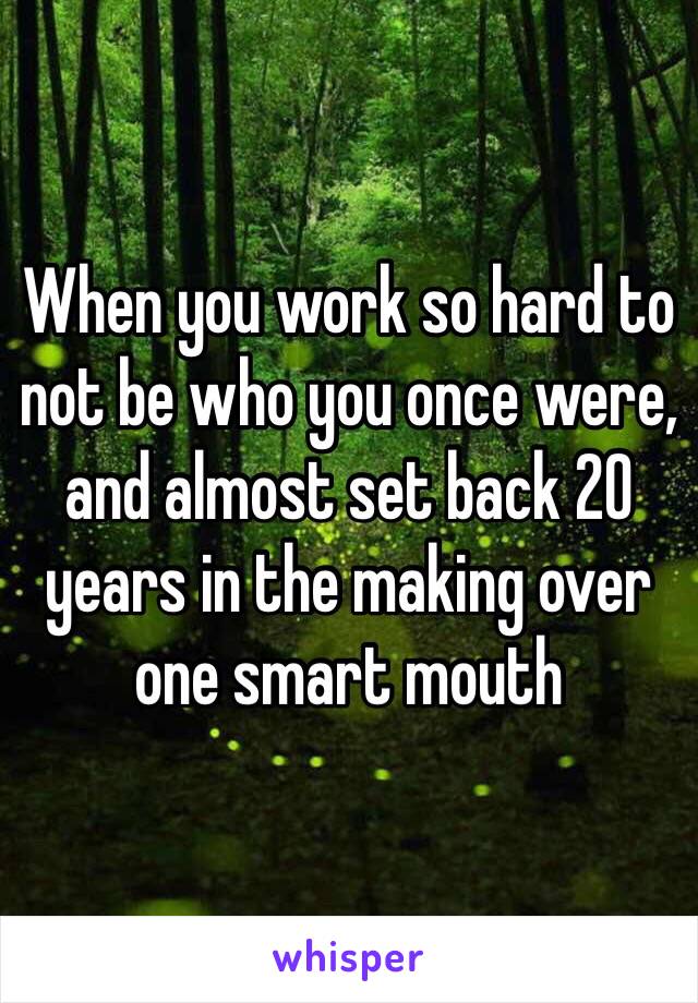 When you work so hard to not be who you once were, and almost set back 20 years in the making over one smart mouth