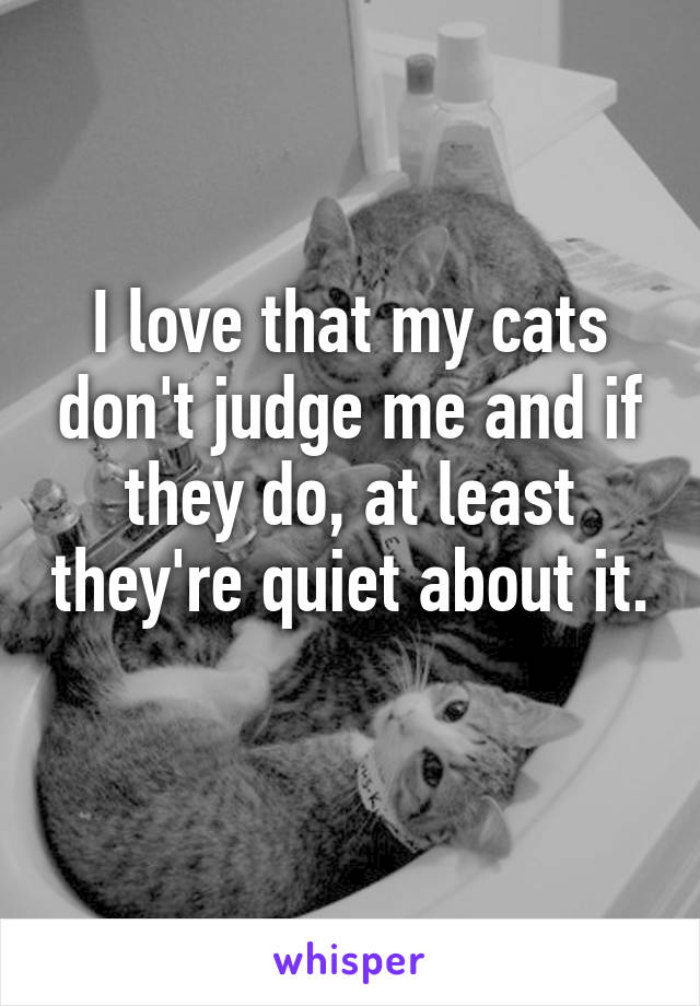 I love that my cats don't judge me and if they do, at least they're quiet about it. 