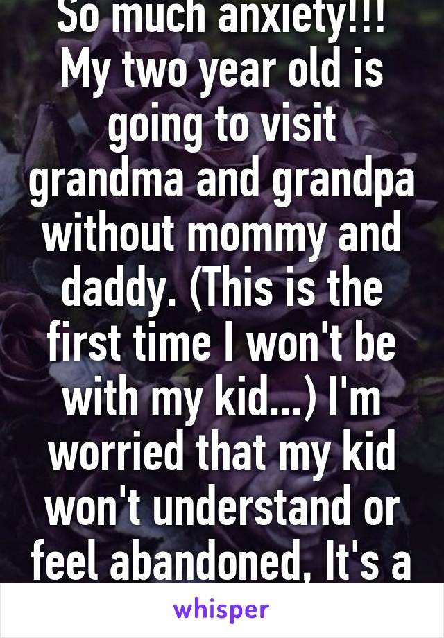 So much anxiety!!! My two year old is going to visit grandma and grandpa without mommy and daddy. (This is the first time I won't be with my kid...) I'm worried that my kid won't understand or feel abandoned, It's a week visit.