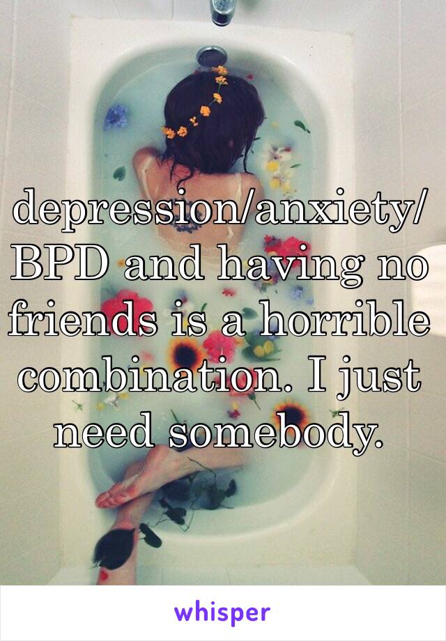 depression/anxiety/BPD and having no friends is a horrible combination. I just need somebody.