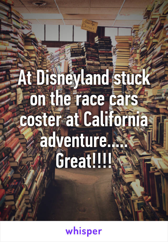 At Disneyland stuck on the race cars coster at California adventure..... Great!!!!