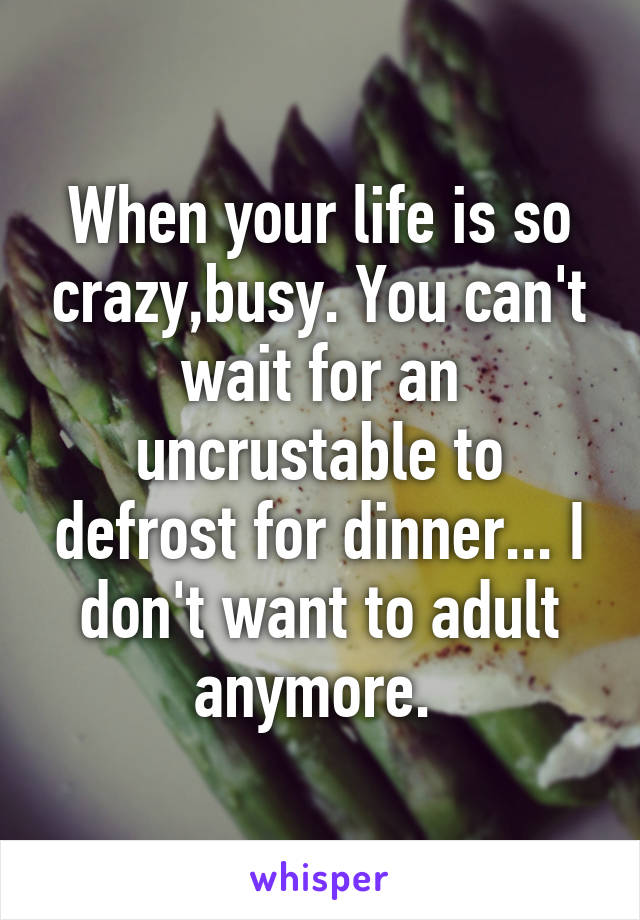 When your life is so crazy,busy. You can't wait for an uncrustable to defrost for dinner... I don't want to adult anymore. 