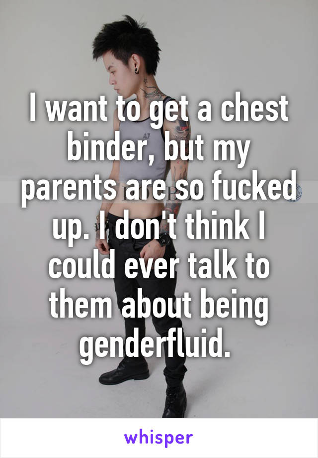 I want to get a chest binder, but my parents are so fucked up. I don't think I could ever talk to them about being genderfluid. 