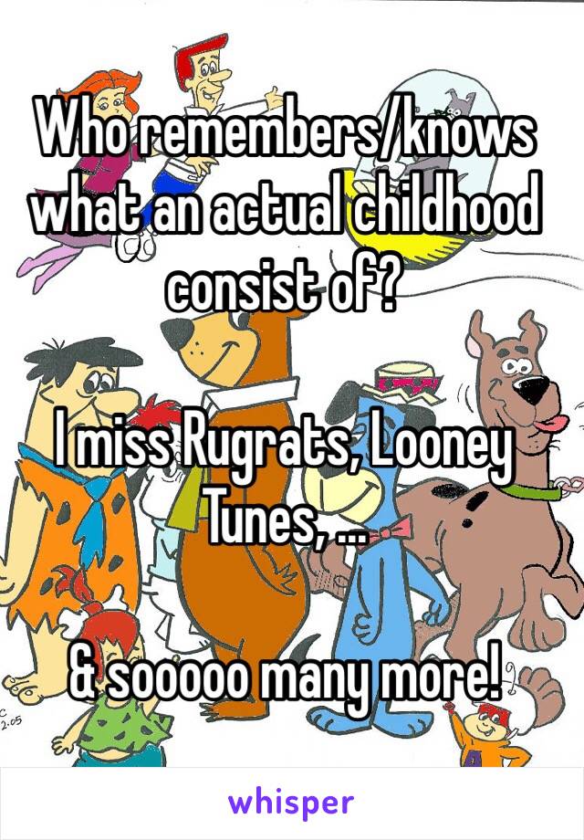 Who remembers/knows what an actual childhood consist of?

I miss Rugrats, Looney Tunes, ...

& sooooo many more!