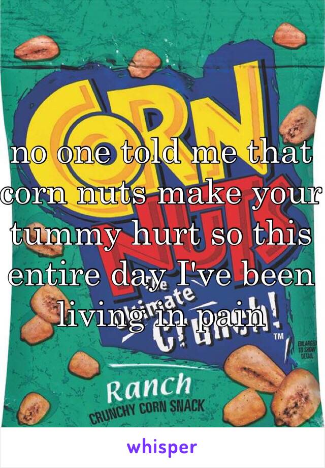 no one told me that corn nuts make your tummy hurt so this entire day I've been living in pain