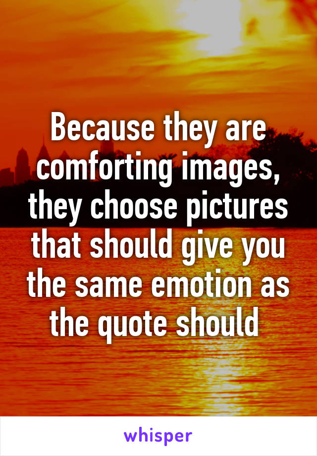 Because they are comforting images, they choose pictures that should give you the same emotion as the quote should 