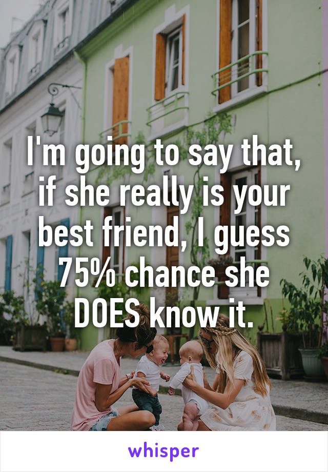 I'm going to say that, if she really is your best friend, I guess 75% chance she DOES know it.