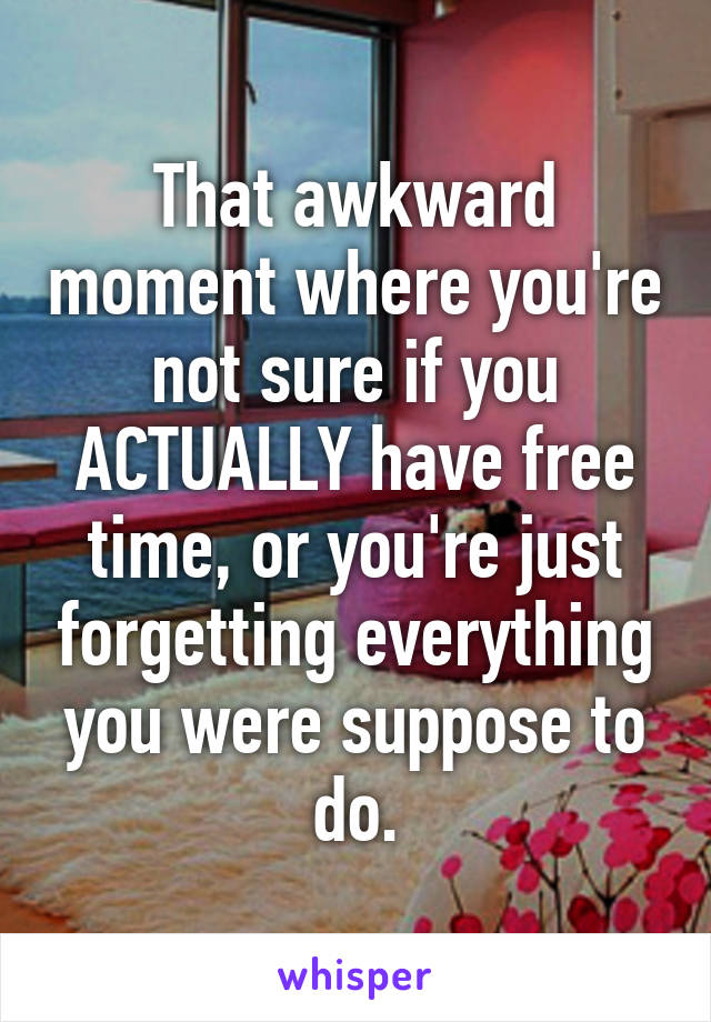 That awkward moment where you're not sure if you ACTUALLY have free time, or you're just forgetting everything you were suppose to do.