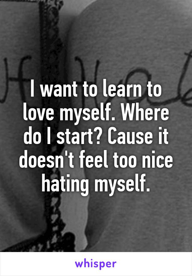 I want to learn to love myself. Where do I start? Cause it doesn't feel too nice hating myself.