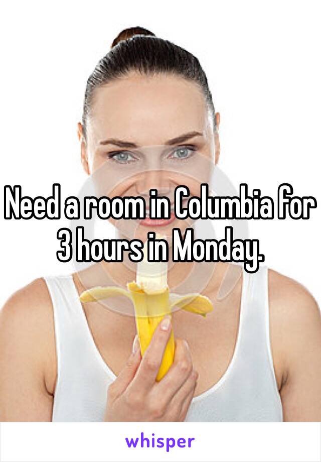 Need a room in Columbia for 3 hours in Monday.