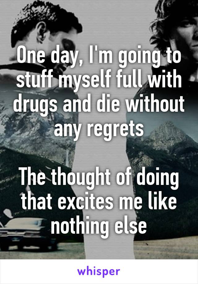 One day, I'm going to stuff myself full with drugs and die without any regrets

The thought of doing that excites me like nothing else