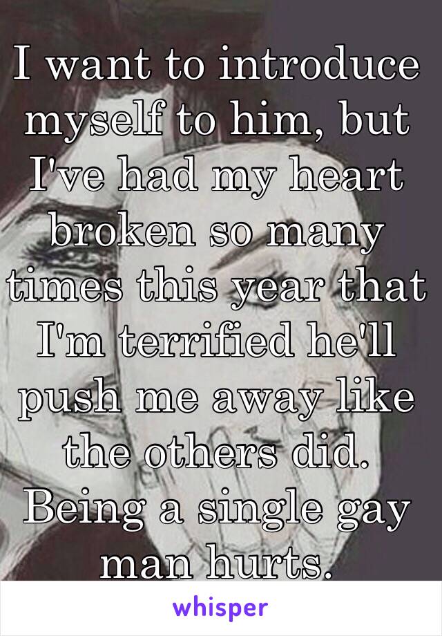 I want to introduce myself to him, but I've had my heart broken so many times this year that I'm terrified he'll push me away like the others did. Being a single gay man hurts.