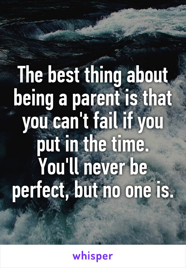 The best thing about being a parent is that you can't fail if you put in the time.
You'll never be perfect, but no one is.