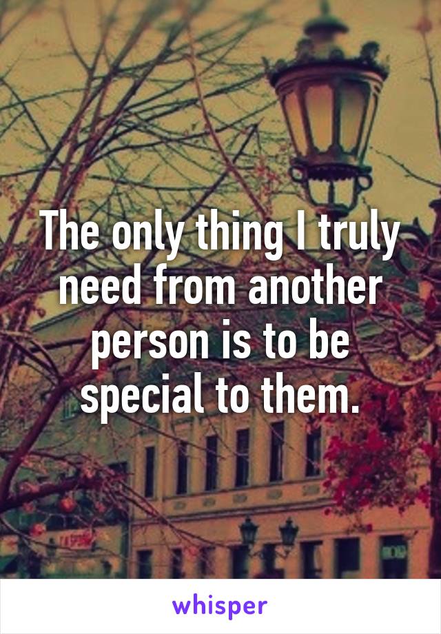 The only thing I truly need from another person is to be special to them.