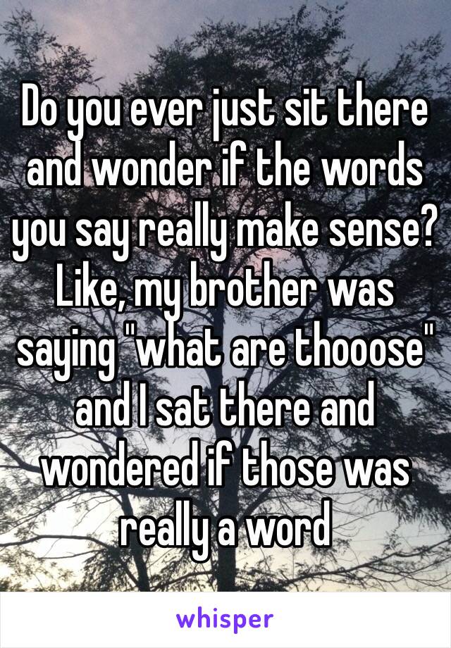 Do you ever just sit there and wonder if the words you say really make sense? Like, my brother was saying "what are thooose" and I sat there and wondered if those was really a word 