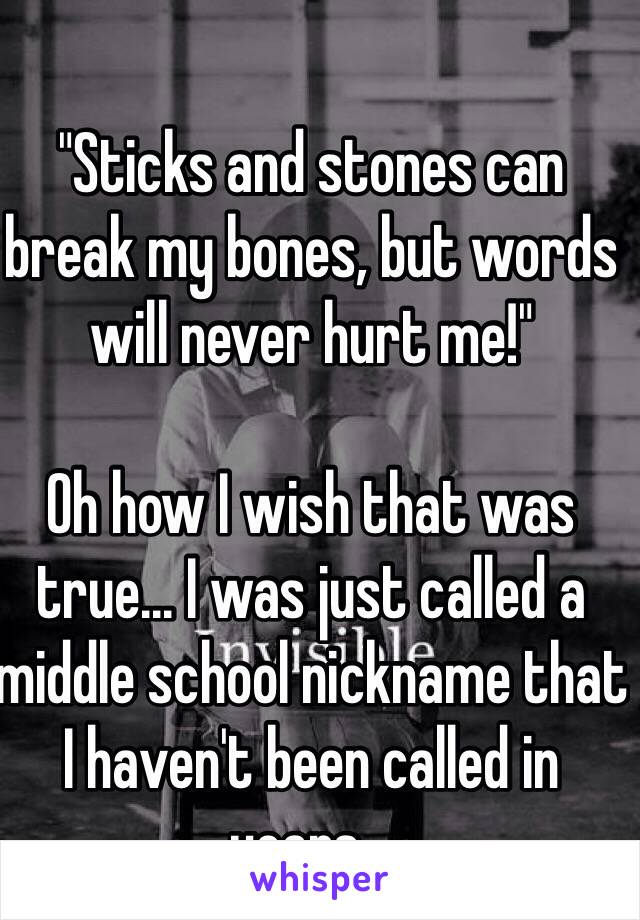 "Sticks and stones can break my bones, but words will never hurt me!" 

Oh how I wish that was true... I was just called a middle school nickname that I haven't been called in years... 