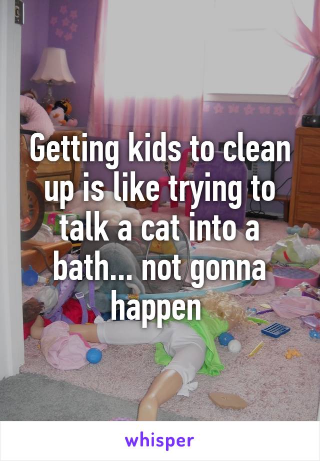 Getting kids to clean up is like trying to talk a cat into a bath... not gonna happen 