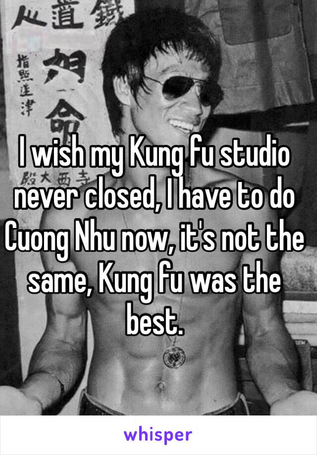 I wish my Kung fu studio never closed, I have to do Cuong Nhu now, it's not the same, Kung fu was the best.