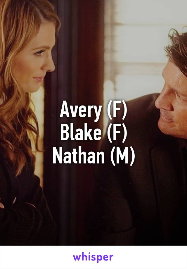 Avery (F)
Blake (F)
Nathan (M)