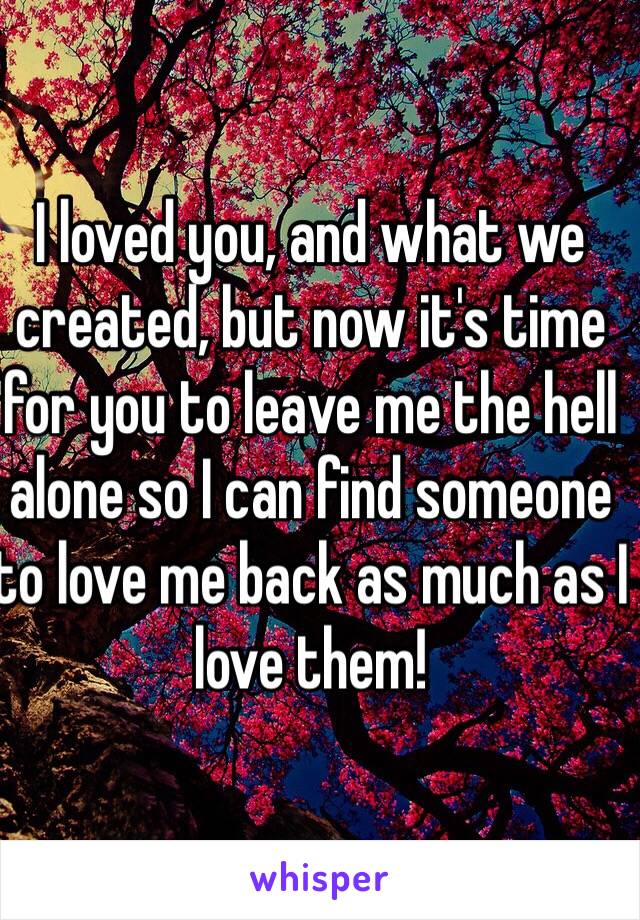 I loved you, and what we created, but now it's time for you to leave me the hell alone so I can find someone to love me back as much as I love them! 