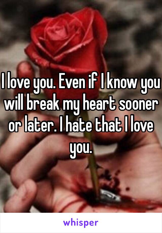 I love you. Even if I know you will break my heart sooner or later. I hate that I love you.