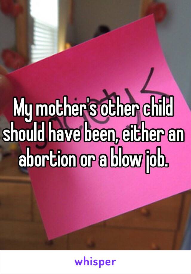 My mother's other child should have been, either an abortion or a blow job. 