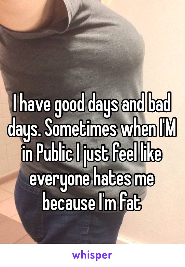 I have good days and bad days. Sometimes when I'M in Public I just feel like everyone hates me because I'm fat 