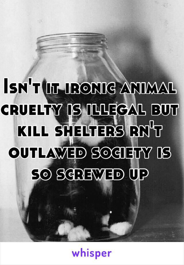 Isn't it ironic animal cruelty is illegal but kill shelters rn't outlawed society is so screwed up