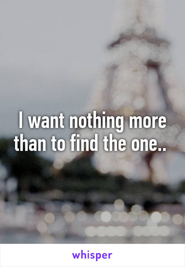 I want nothing more than to find the one.. 