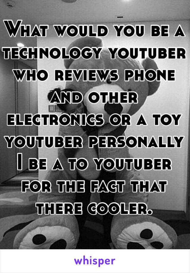 What would you be a technology youtuber who reviews phone and other electronics or a toy youtuber personally I be a to youtuber for the fact that there cooler. 