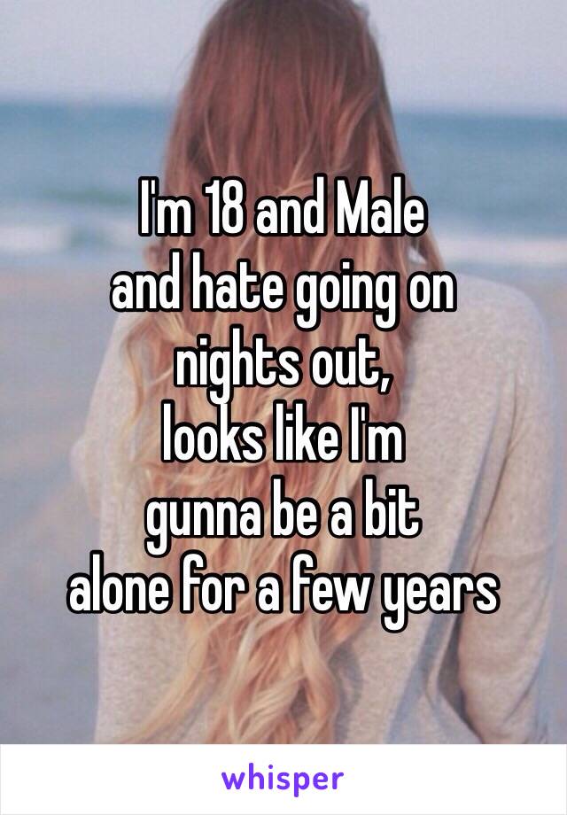 I'm 18 and Male 
and hate going on
nights out,
looks like I'm 
gunna be a bit
alone for a few years