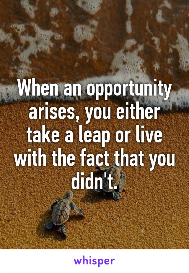 When an opportunity arises, you either take a leap or live with the fact that you didn't.