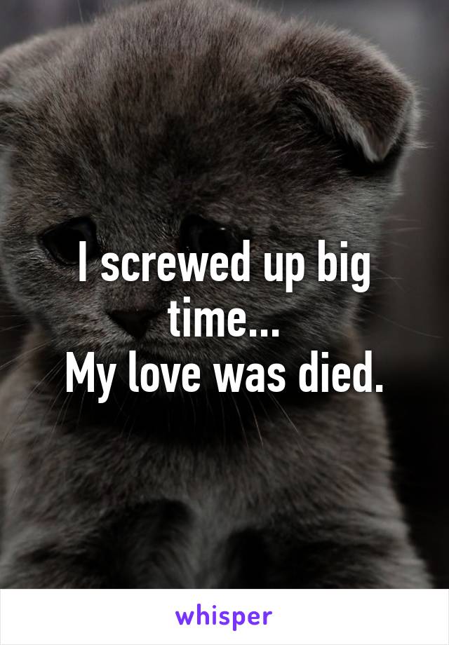 I screwed up big time...
My love was died.