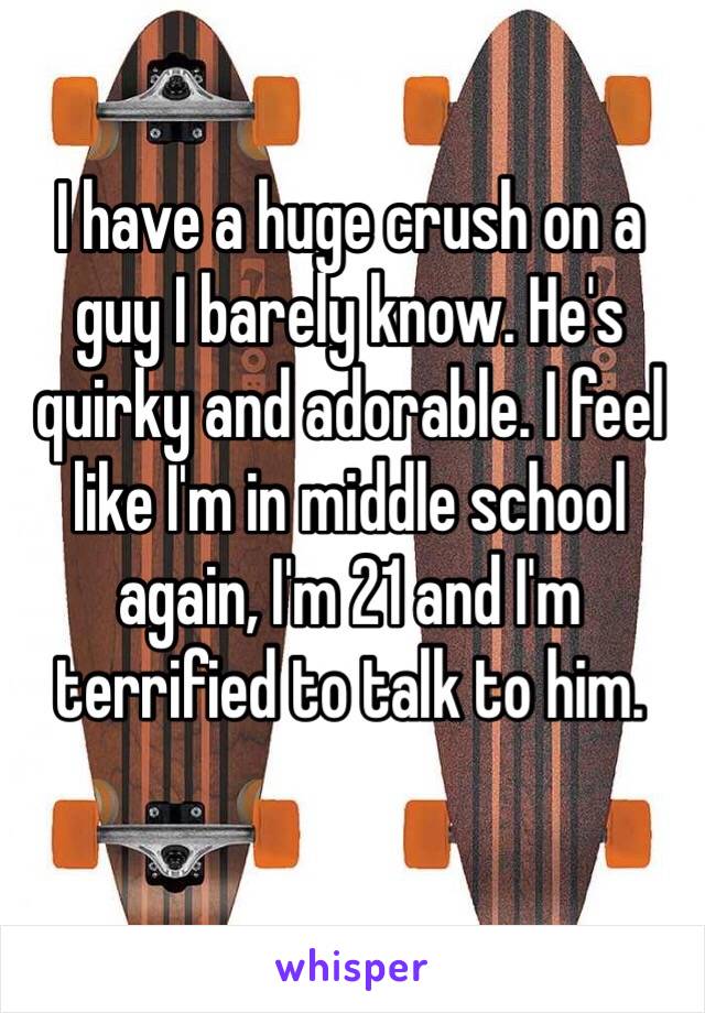 I have a huge crush on a guy I barely know. He's quirky and adorable. I feel like I'm in middle school again, I'm 21 and I'm terrified to talk to him.