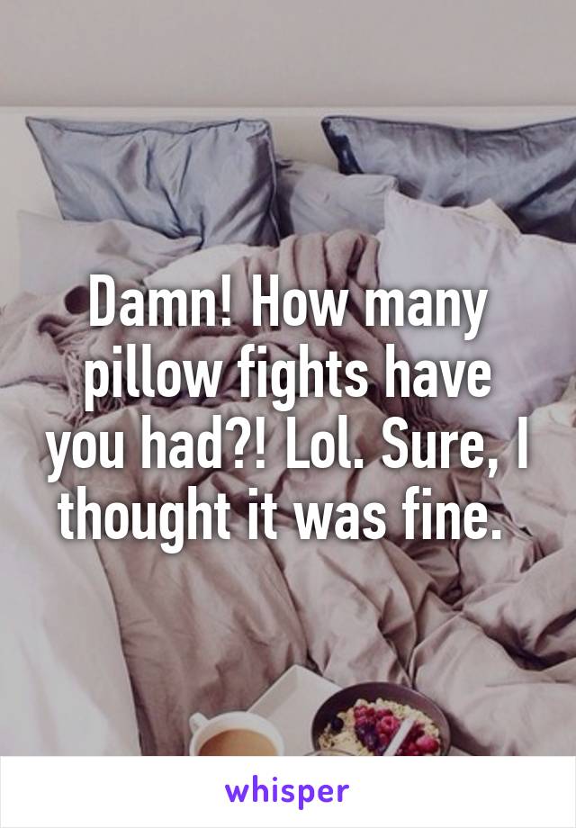 Damn! How many pillow fights have you had?! Lol. Sure, I thought it was fine. 