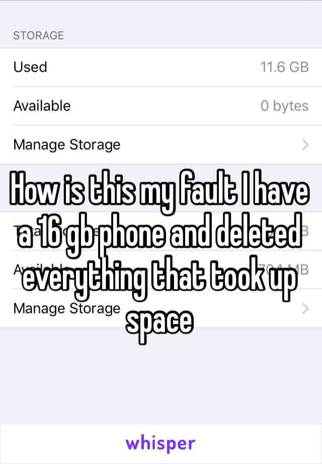 How is this my fault I have a 16 gb phone and deleted everything that took up space 