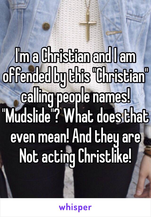 I'm a Christian and I am offended by this "Christian" calling people names! "Mudslide"? What does that even mean! And they are Not acting Christlike! 