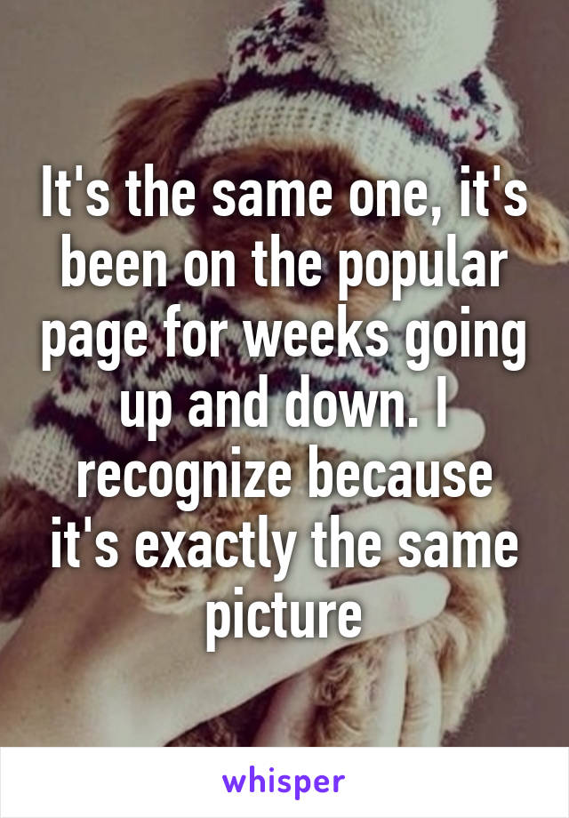 It's the same one, it's been on the popular page for weeks going up and down. I recognize because it's exactly the same picture