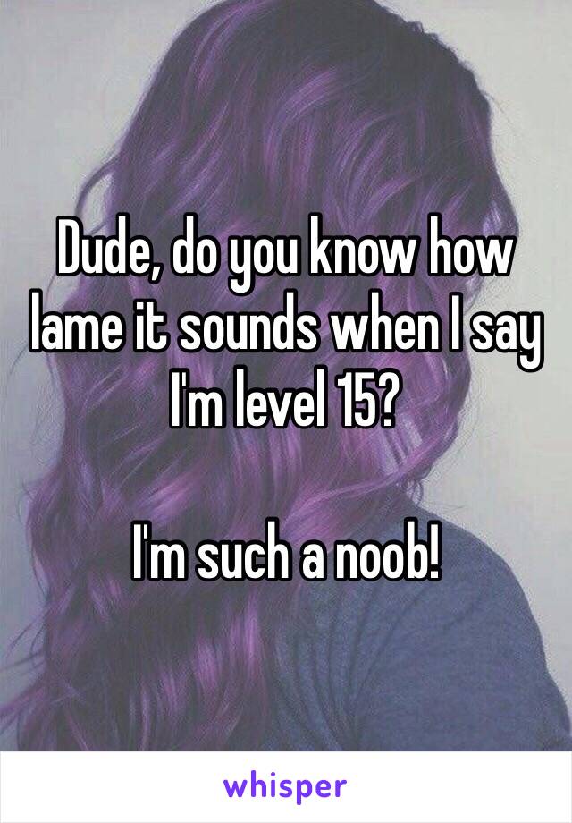 Dude, do you know how lame it sounds when I say I'm level 15?

I'm such a noob!