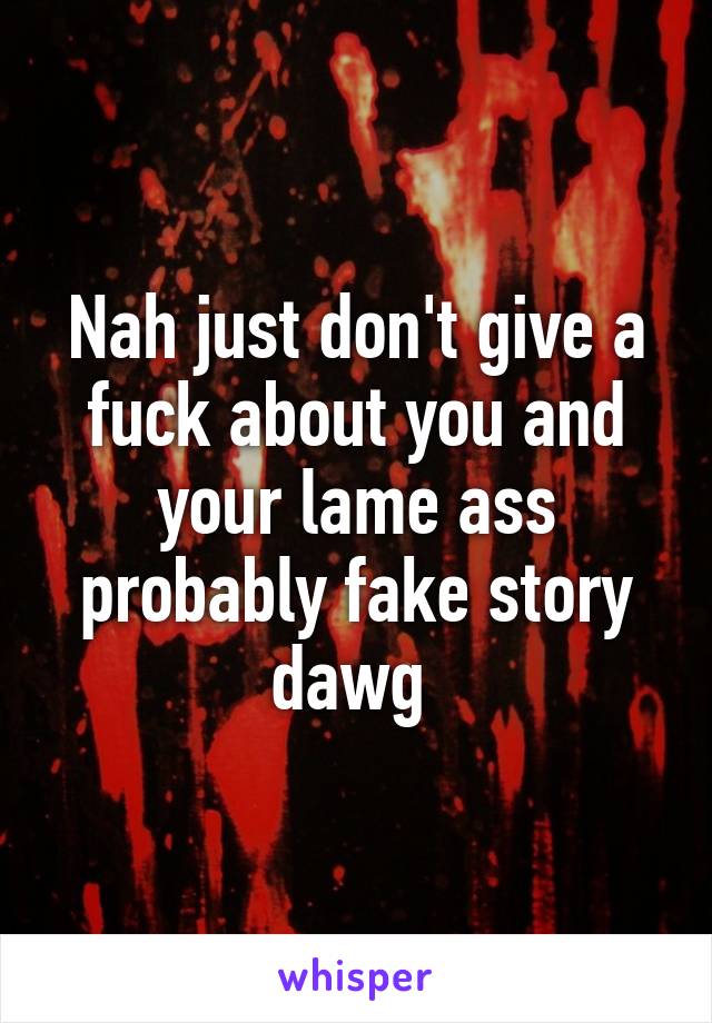 Nah just don't give a fuck about you and your lame ass probably fake story dawg 