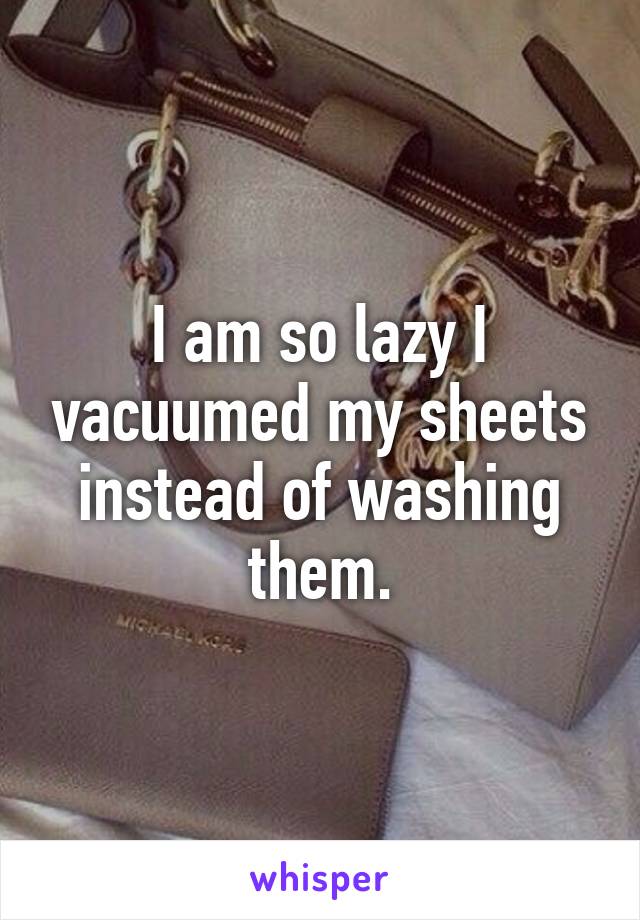 I am so lazy I vacuumed my sheets instead of washing them.