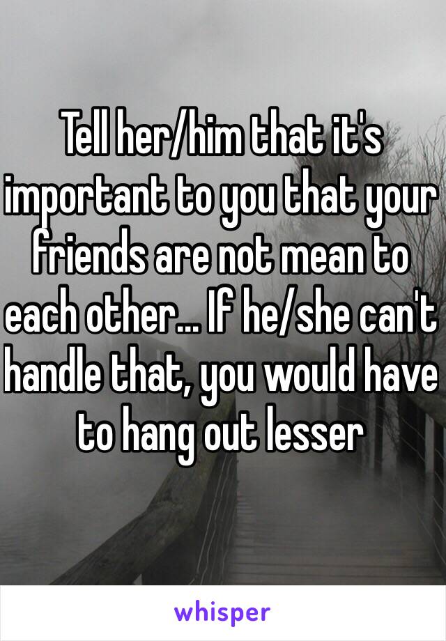 Tell her/him that it's important to you that your friends are not mean to each other... If he/she can't handle that, you would have to hang out lesser