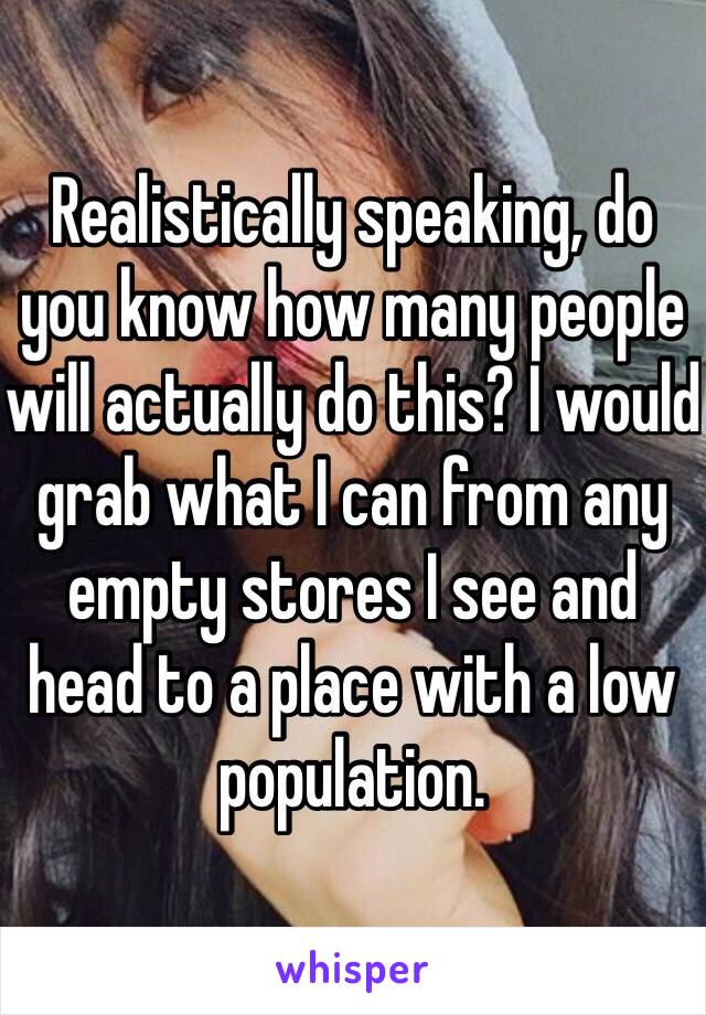 Realistically speaking, do you know how many people will actually do this? I would grab what I can from any empty stores I see and head to a place with a low population.