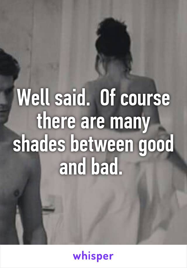 Well said.  Of course there are many shades between good and bad. 