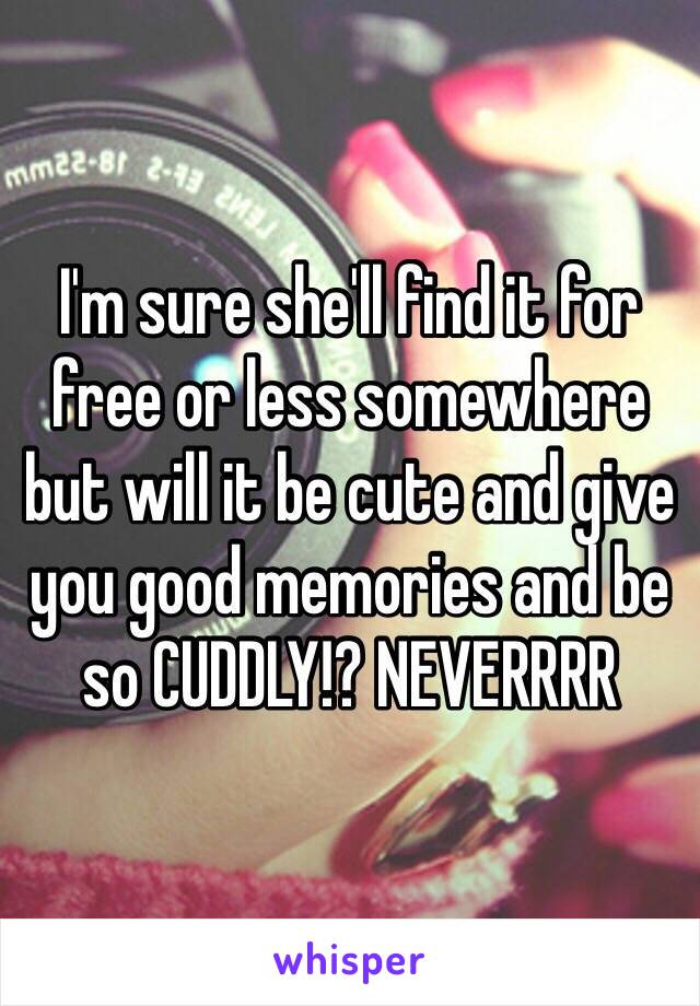 I'm sure she'll find it for free or less somewhere but will it be cute and give you good memories and be so CUDDLY!? NEVERRRR