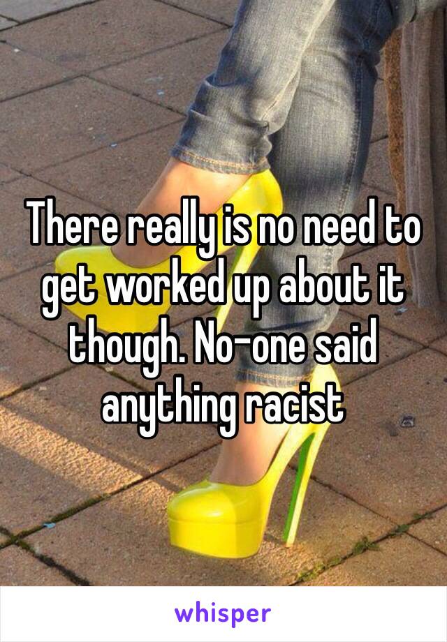 There really is no need to get worked up about it though. No-one said anything racist